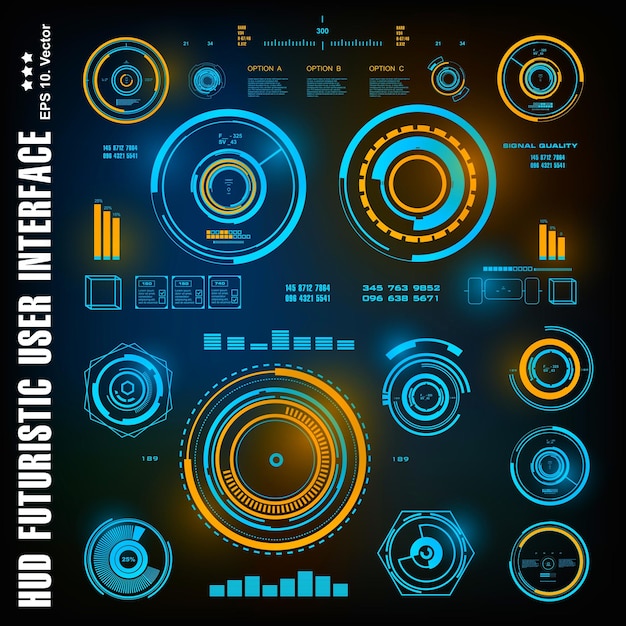 hud futuristic blue user interface dashboard display virtual reality technology screen target
