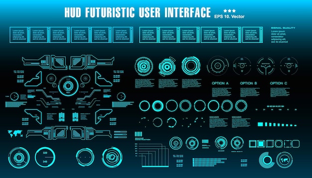 hud futuristic blue user interface dashboard display virtual reality technology screen target