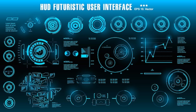 HUD futuristic blue user interface dashboard display virtual reality technology screen target