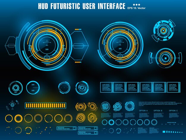 HUD futuristic blue user interface dashboard display virtual reality technology screen target