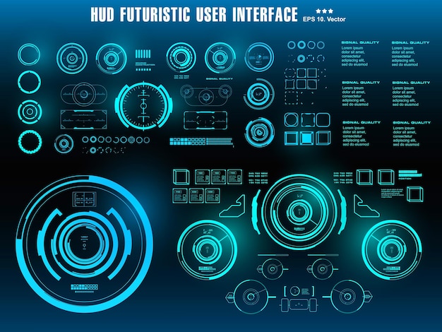 HUD futuristic blue user interface dashboard display virtual reality technology screen target