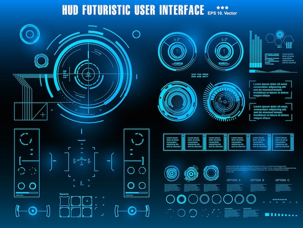 hud futuristic blue user interface dashboard display virtual reality technology screen target