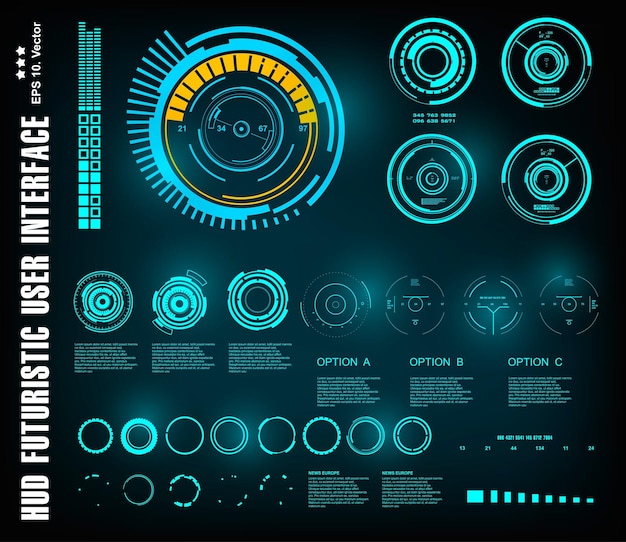 HUD futuristic blue user interface dashboard display virtual reality technology screen