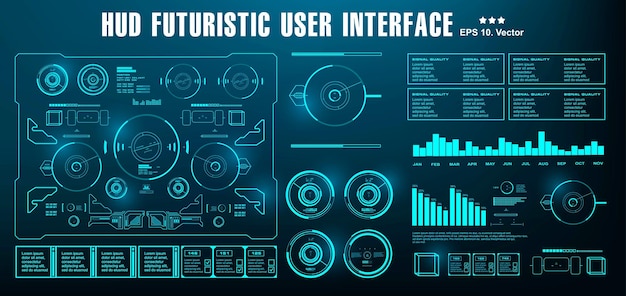 HUD futuristiskt grönt användargränssnitt, instrumentpaneldisplay, virtuell verklighetsteknikskärm