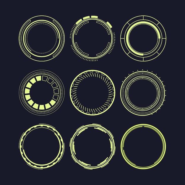 hud round frame set cartoon vector illustration