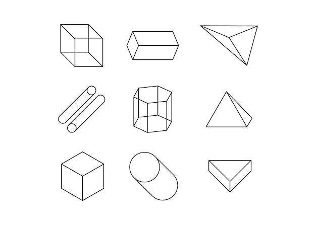 Huge set of 3D geometric shapes with isometric views