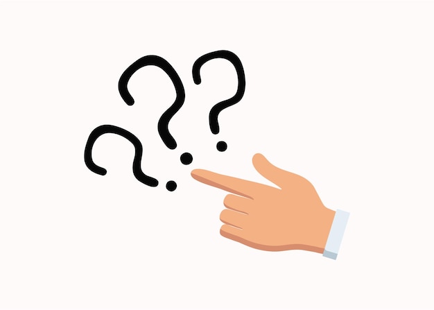 Human hand and question marks