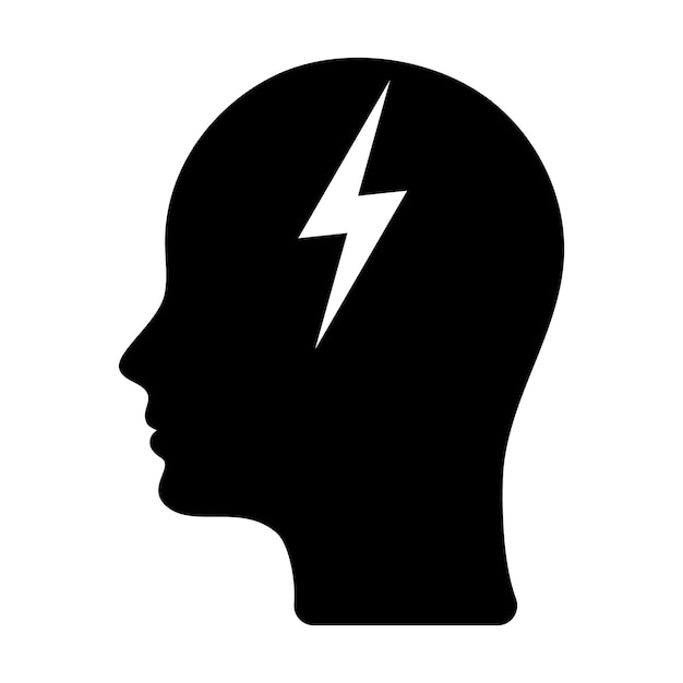 Human head profile icon head icon and lightning bolt inspiration innovation intelligence headache