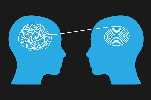 human head silhouette with a brain as a tangled lineTransformation stress in psychology