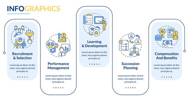 Human resources management basics rectangle infographic template Data visualization with 5 steps Process timeline info chart Workflow layout with line icons LatoBold Regular fonts used