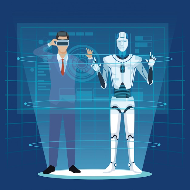 Humanoid robot och affärsman