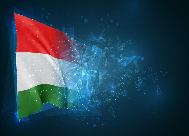 Hungary,  flag, virtual abstract 3D object from triangular polygons on a blue background