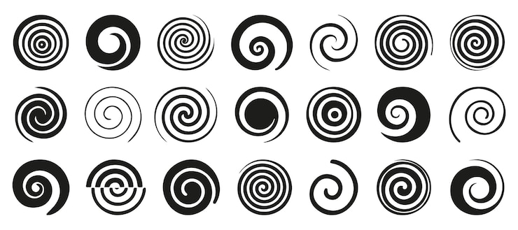 Vektör huni veya girdap simgeleri siyah girdap logosu spiral eleman seti huni simge koleksiyonu