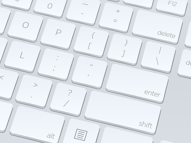 Hvidt blankt computertastatur, tæt på vektor billede