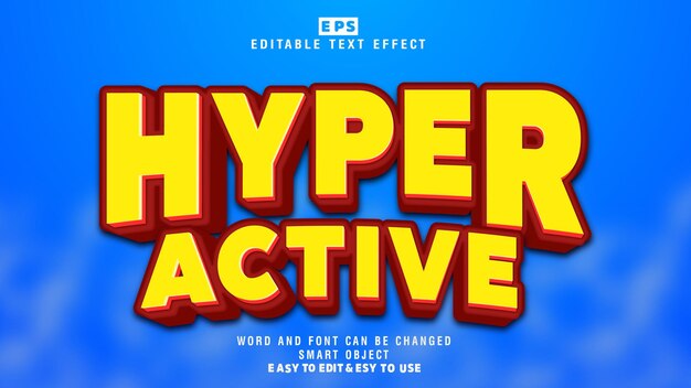 hyper active 3d editable text effect vector with background