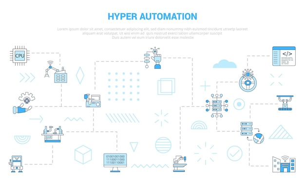 Hyper automation concept with icon set template banner with modern blue color style