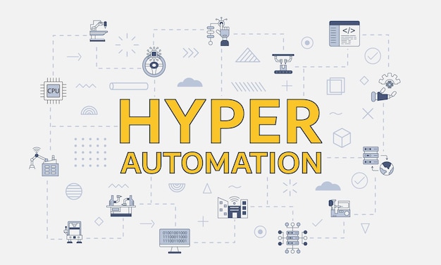 Hyper automation concept with icon set with big word or text on center