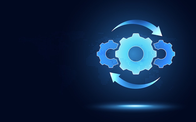 Hyperautomation futuristisk blå gear transmission digital transformation abstrakt teknologi baggrund.