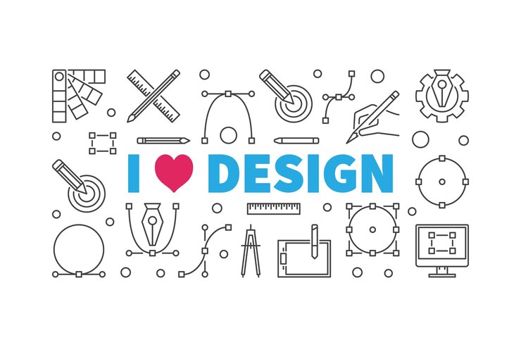 Vektör i love graphic design vector line banner or illustration