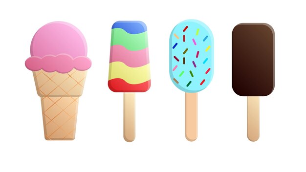 Ice cream set isolated on a white background Summer colorful background Tasty cute appetizing