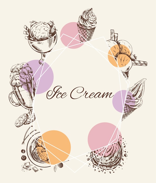 Ice cream vintage poster for frozen sweet dessert packaging design Sketch style