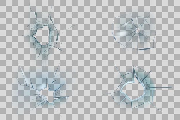 ice or glass crack broken window break from ball hole after crush realistic hot texture transparent deforming mirrors shattered screen mockup elements set vector isolated background