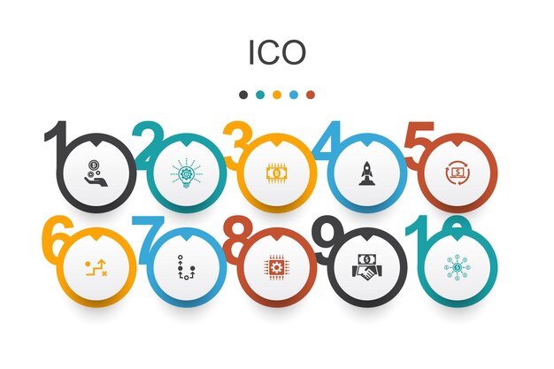 ICO Infographic design template.cryptocurrency, startup, digital economy, technology simple icons