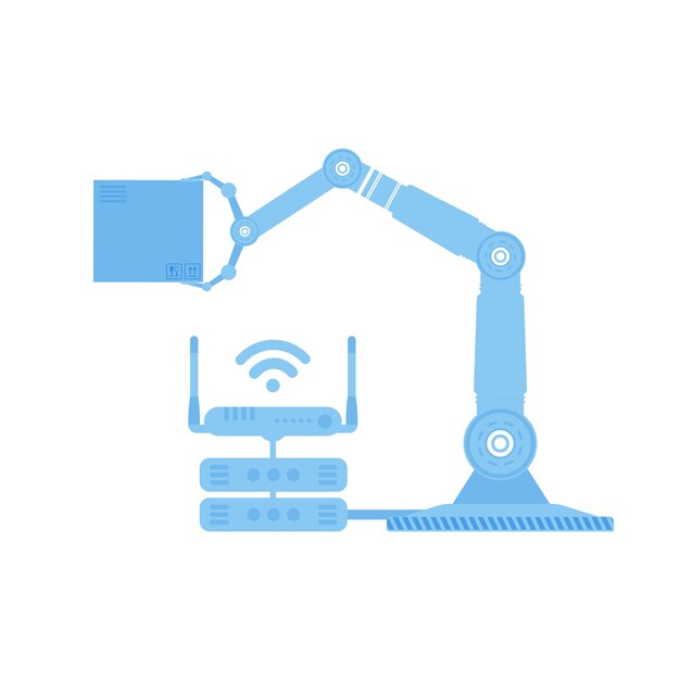 Icon of a robotic hand holding a box Internet of things concept Isolated Vector
