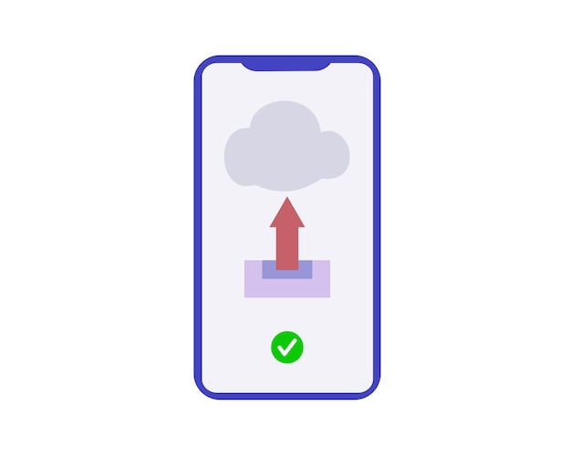 icon upload data on cloud computer with mobile phone
