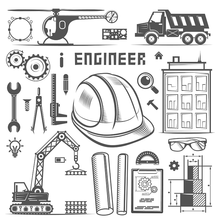 Vektor icons engineer drawing style art. vector illustration