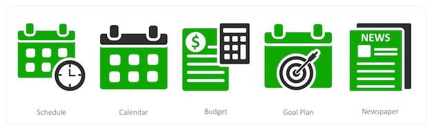 icons for planning budgeting and news