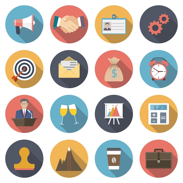 Icons negotiations business meetings companys work cooperation deal celebration conference success money Modern flat  design element concept vector illustration