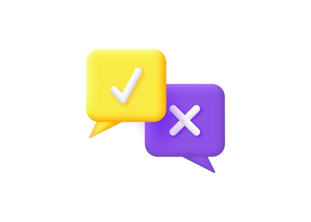 Icons of buttons with survey Yes or No isolated on white background Vector 3d illustration