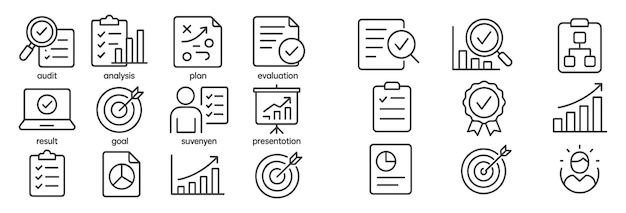 Icons representing audit analysis planning and evaluation for effective business strategies