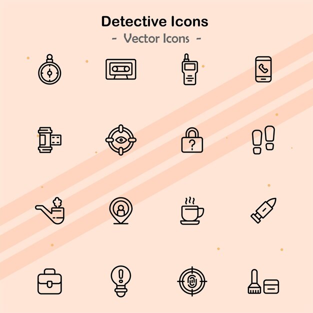 Icons showcasing additional elements of detective work and crimesolving