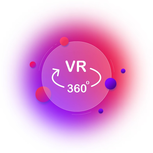 İkon vr 360 Uzayda 3D nesneler yönlendirmesi Camlaştırma efektli gradyan bulanıklık butonu şeffaf cam tasarımı