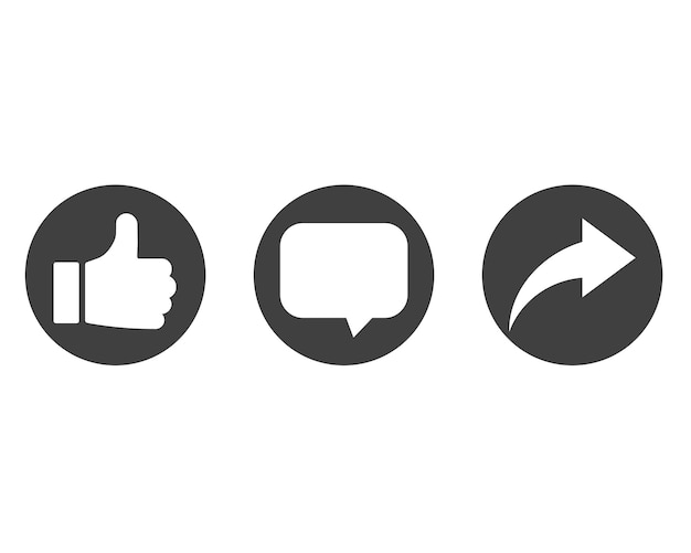 Ikoner for Synes godt om, kommentér og del – koncept for reaktioner på sociale medier