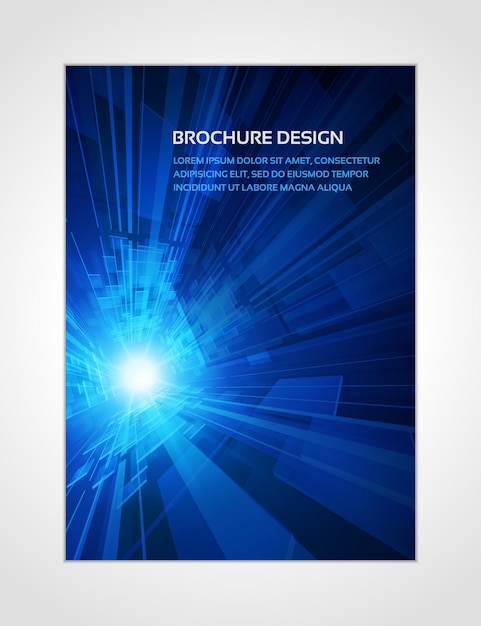 illuminated blue hi tech tunnel perspective glow star explosion brochure design template vector