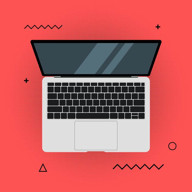 Illustration af bærbar computer, set ovenfra