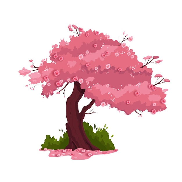 Illustration af et kirsebærtræ om foråret