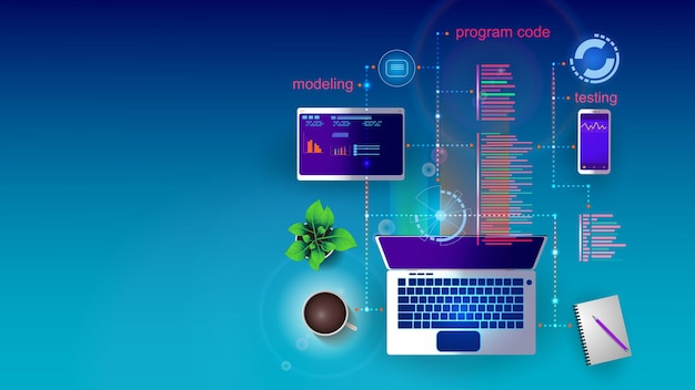 illustration af konceptet med at udvikle mobile internetapplikationer