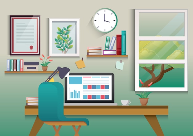 Illustration af moderne arbejdsplads i rum