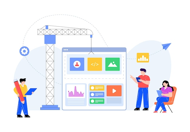 Illustration af webkonstruktion i fladt redigerbart design