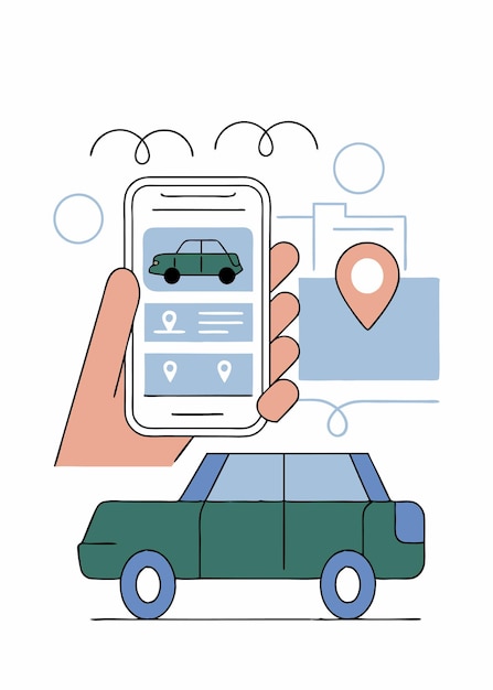 Illustration av konceptet med taxibokning online på vit bakgrund
