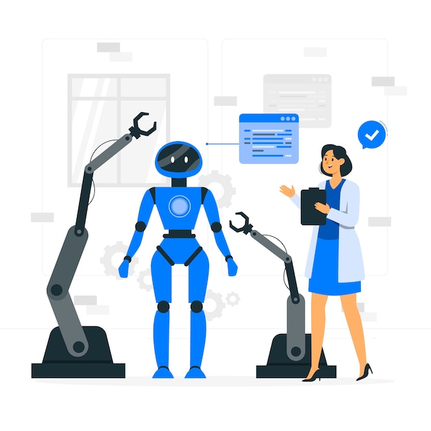 Illustration av människor som skapar ett robotkoncept