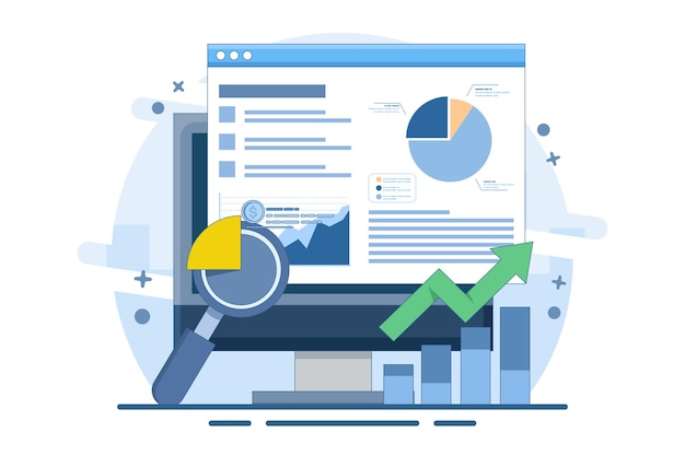 illustration Business data analysis report concept or Business people analyzing business report