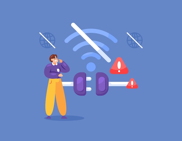 illustration concept of problems with wifi network or wifi signal being disconnected
