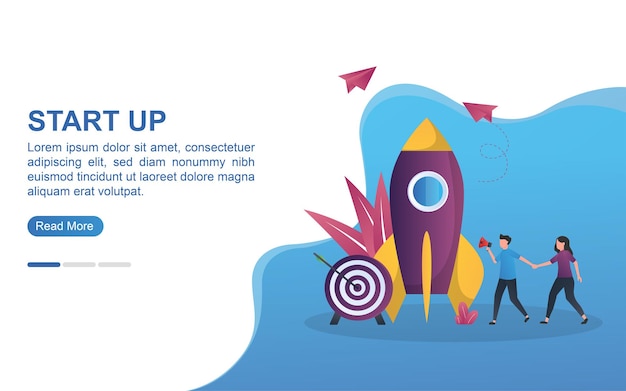 illustration concept of start up with rockets and targets underneath.