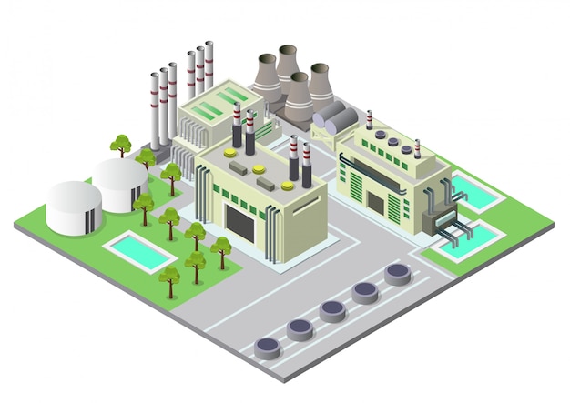 illustration isometrisk Industribyggnader