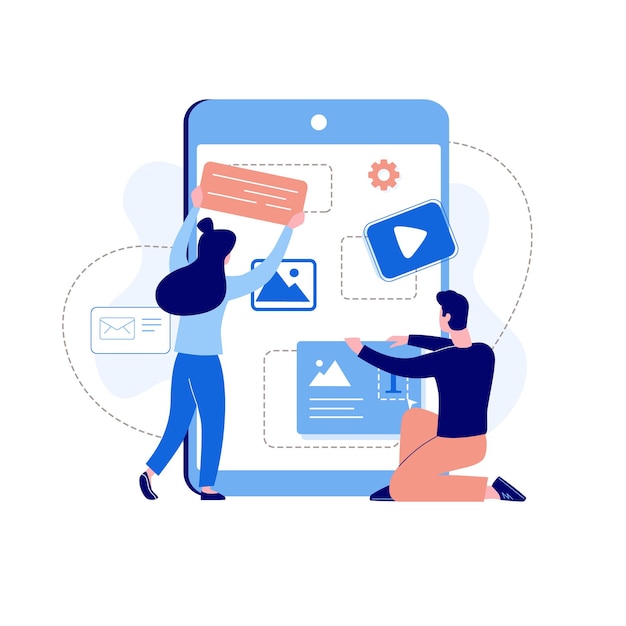 Illustration med udvikling af mobilapplikationer